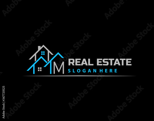 M Letter Logo. Simple House, Real Estate Architecture Construction Icon Design.
