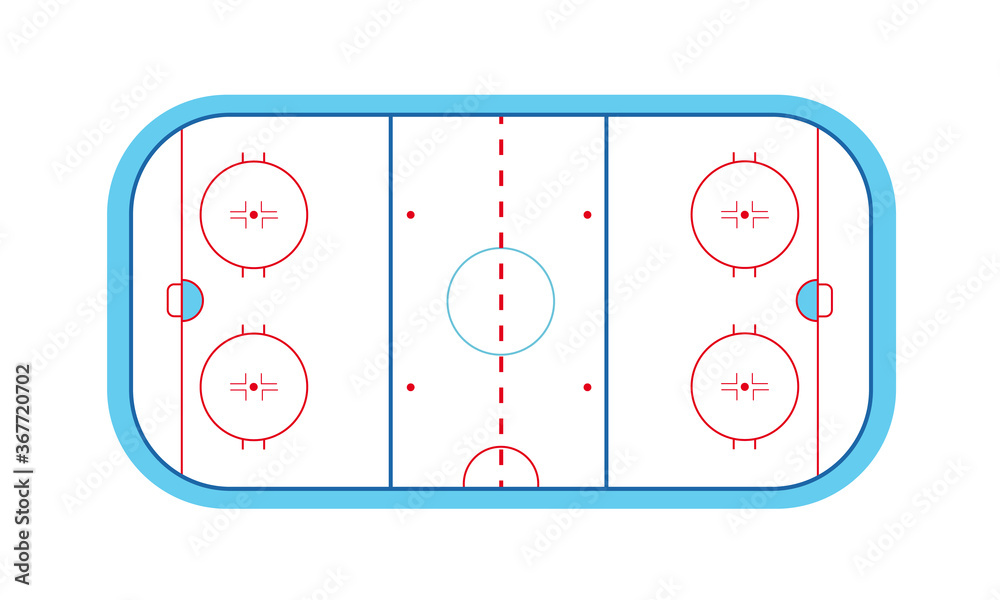 Ice hockey field with puck and stick on an isolated white background. Winter sport on ice. Stadium with markings. Vector stock graphics. For website and application design. Ice hockey field with puck and stick on an isolated white background. Winter sport on ice. Stadium with markings. Vector stock graphics. For website and application design.