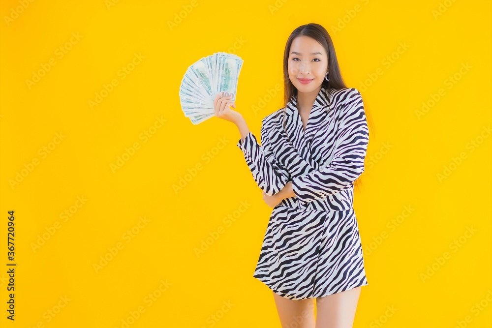 Portrait beautiful young asian woman with a lot of cash and money Portrait beautiful young asian woman with a lot of cash and money