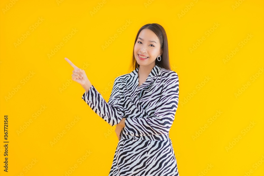 Portrait beautiful young asian woman smile happy with action Portrait beautiful young asian woman smile happy with action