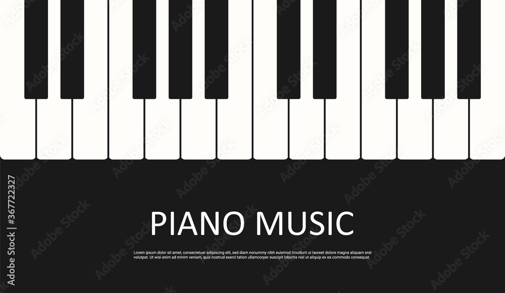 Vector banner piano music. Flat illustration on black background. Musical  instrument keyboard Stock Vector | Adobe Stock