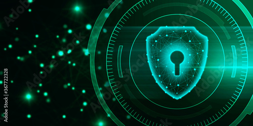 2d illustration technology cyber security in shield