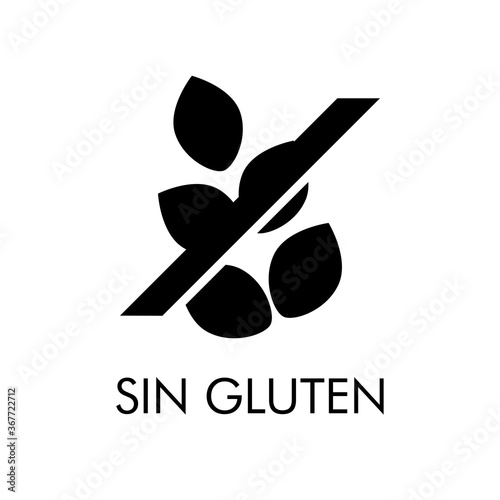 Logotipo texto Sin Gluten con granos de trigo en color negro