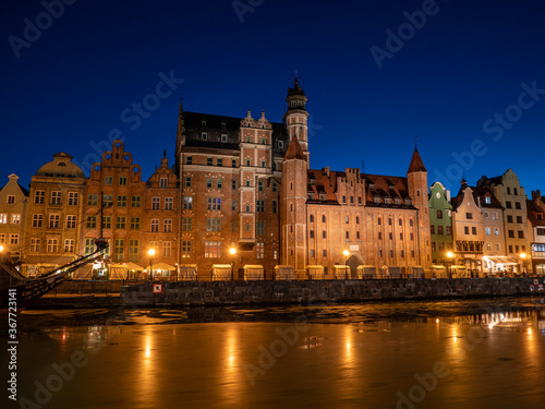 Panoramic skyline of Gdansk poland at night