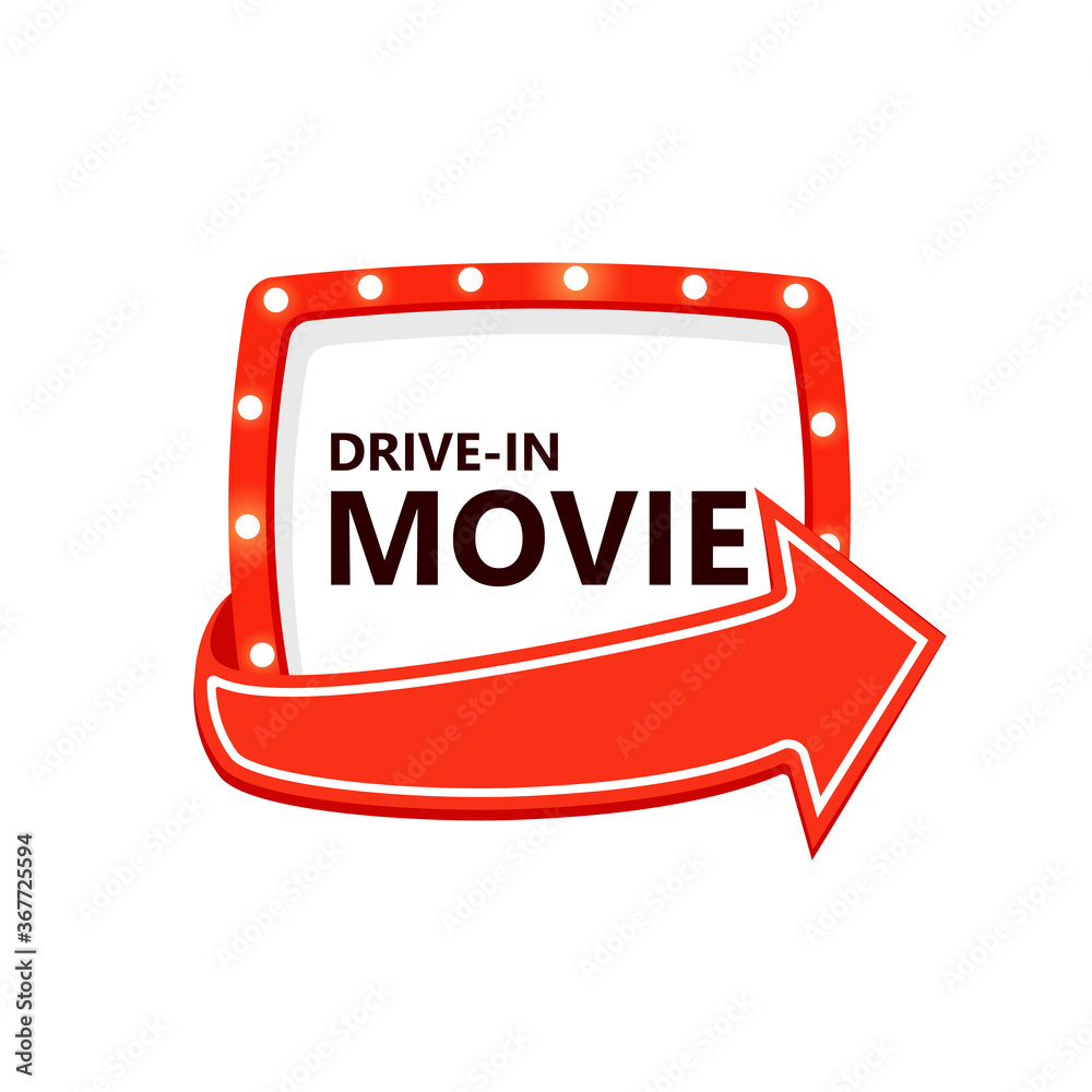 Drivein movie icon. Marquee frame with arrow. Clipart image isolated