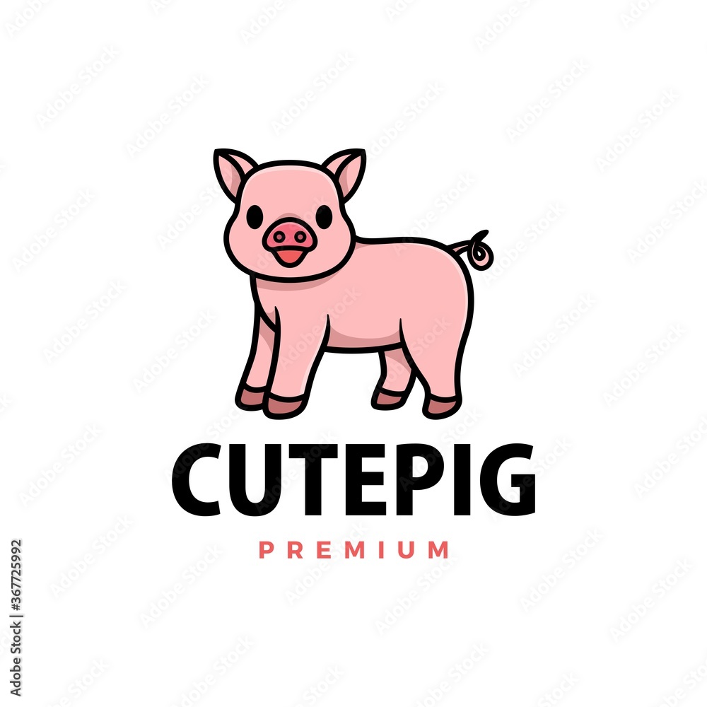 cute pig cartoon logo vector icon illustration