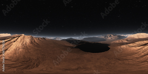 360 degree night desert landscape. Equirectangular projection  environment map  HDRI spherical panorama.