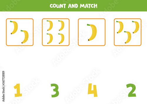 Counting game for kids. Math game with cartoon bananas.