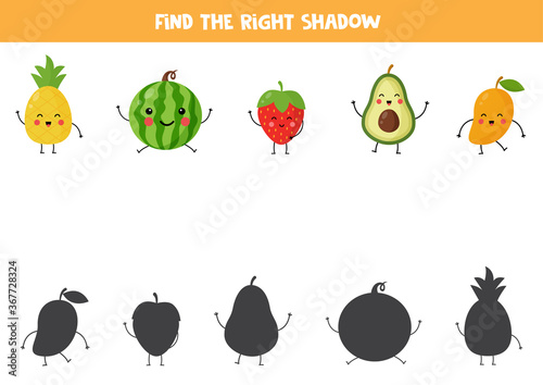 Find correct shadow of cute kawaii fruits.