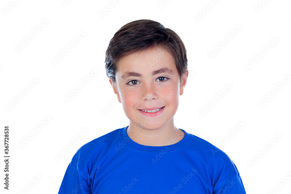 Adorable child with blue T-shirt looking at camera Adorable child with blue T-shirt looking at camera