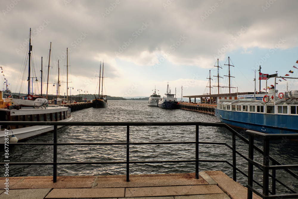 Norway. Oslo. Ships at the pier in Oslo. September 18, 2018