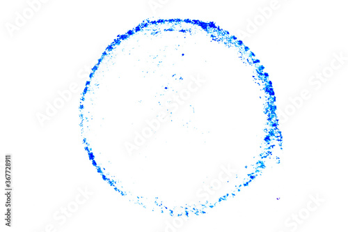 Blue color ink in round shape textured background as stamp or frame with copy space