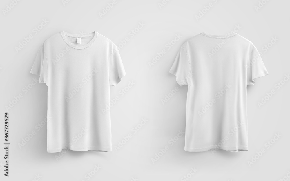 White universal t-shirt template, textile fashion clothes, front and back views, for design presentation. White universal t-shirt template, textile fashion clothes, front and back views, for design presentation.