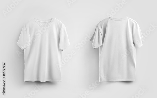 Mockup of white mens t-shirt, isolated on background, front and back view, for design and pattern presentation.