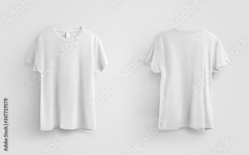 White universal t-shirt template, textile fashion clothes, front and back views, for design presentation.