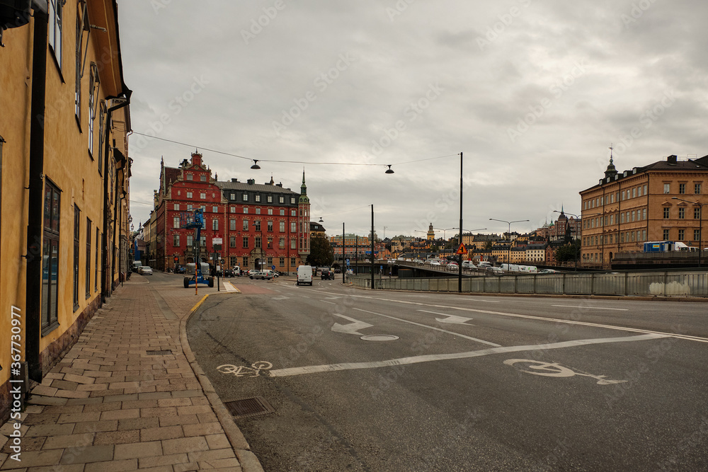Obraz premium Sweden. Stockholm. Houses and streets of Stockholm. Autumn cityscape. September 17, 2018