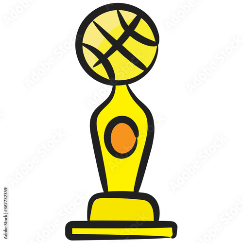 
Football on award, football trophy doodle vector style 
