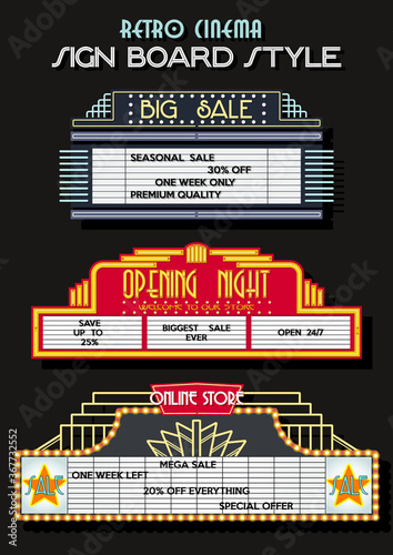 Art Deco Cinema Theater Neon Signboards Style Sale Advertising Stickers