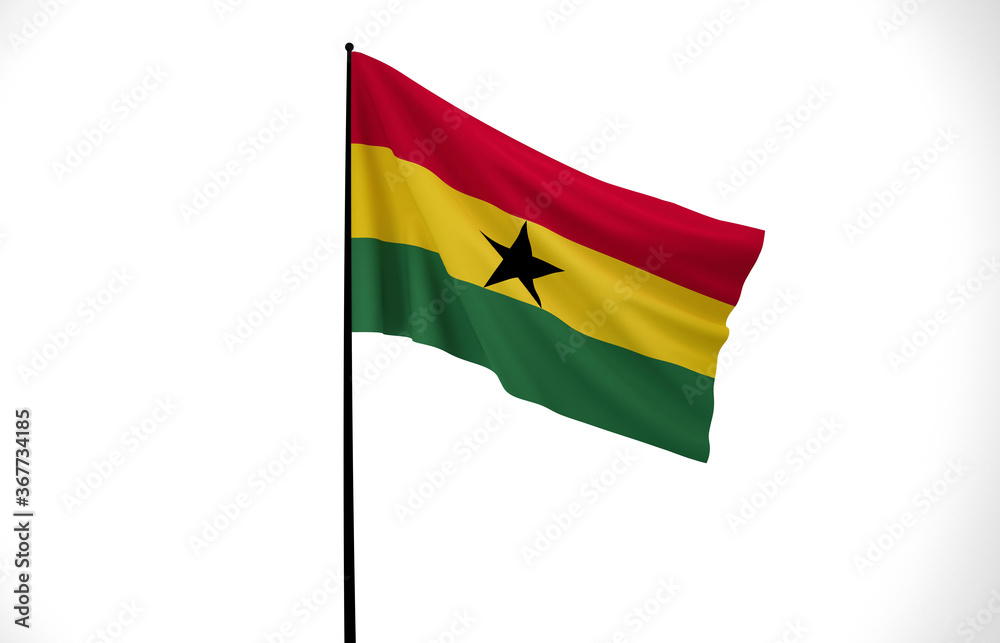 Fototapeta premium Ghana Flag, Wavy Fabric Flag, Ghana, 3D Render