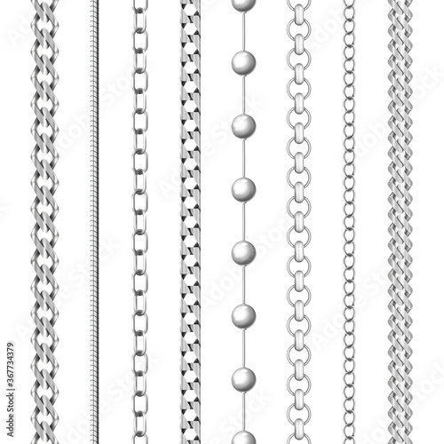 Set of isolated silver chain and beads