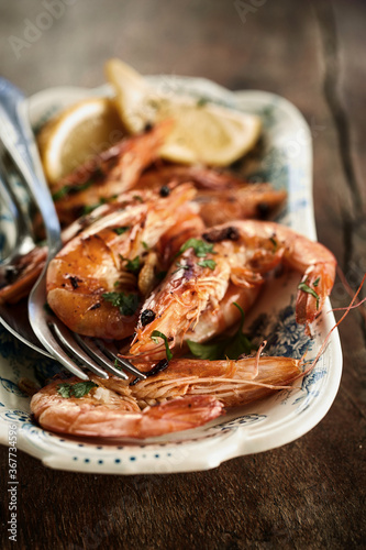 Gourmet spicy grilled whole prawns