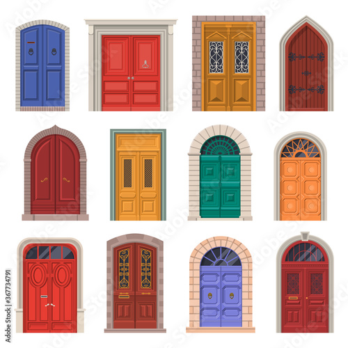Old door vector icon or vintage house entrance