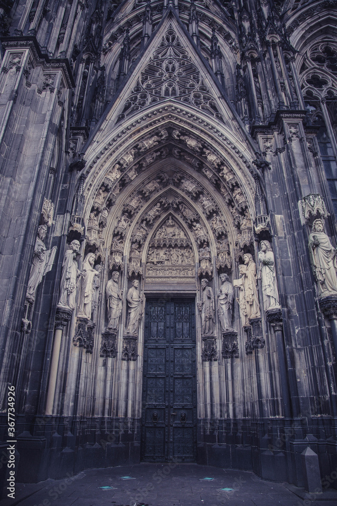 The stunning sculptured exterior of Cologne Cathedral, or also known as Kolner Dom, in the historic city of Cologne, Germany.