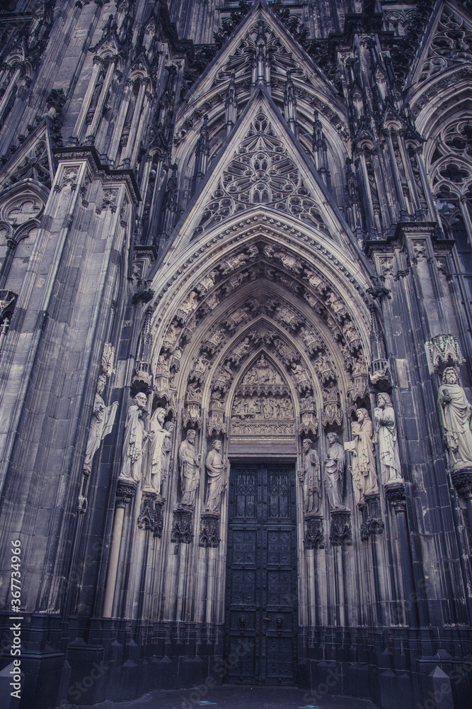 The stunning sculptured exterior of Cologne Cathedral, or also known as Kolner Dom, in the historic city of Cologne, Germany.