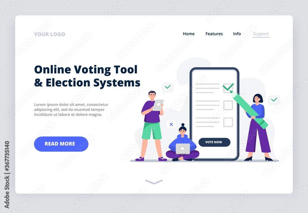Freedom of choice concept. People vote pros and cons. Online voting concept, electronic voting. Flat vector illustration can be used for landing page, web, UI, banner, flyer, poster.
