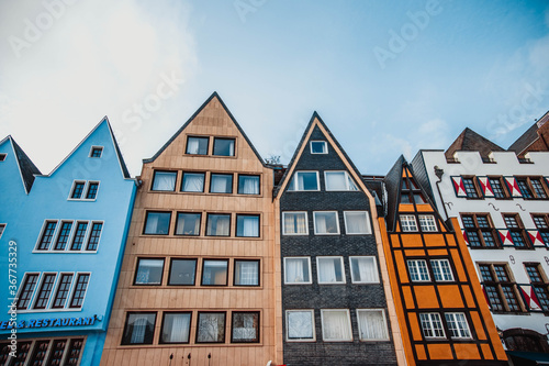 Cologne, Germany: Famous Fish Market Colorful Houses and Gross St Martin Church