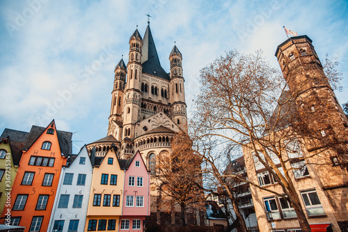 Cologne, Germany: Famous Fish Market Colorful Houses and Gross St Martin Church photo