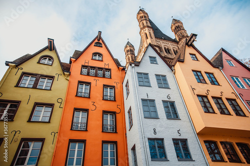 Cologne, Germany: Famous Fish Market Colorful Houses and Gross St Martin Church photo