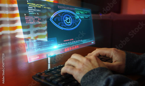 Obraz na plátně Cyber spying hacking and supervise eye symbol on screen illustration