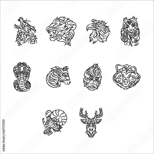 Fototapeta Naklejka Na Ścianę i Meble -  collection of various animal tattoos