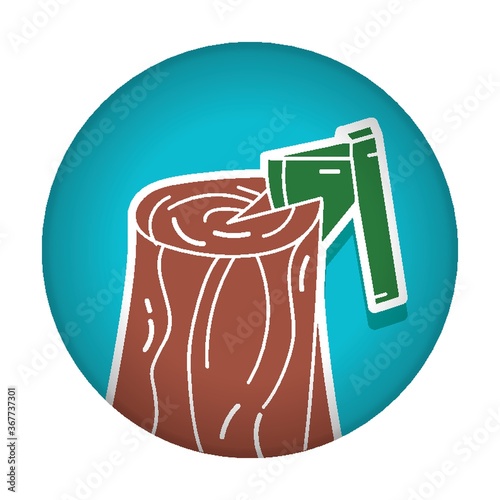 tree trunk with an axe.