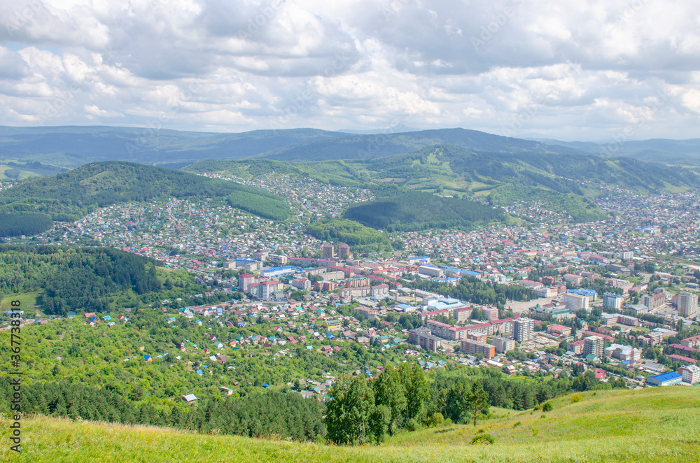 Top view of the city in the mountains on Altai Gorno-Altaysk
