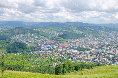 Top view of the city in the mountains on Altai Gorno-Altaysk 