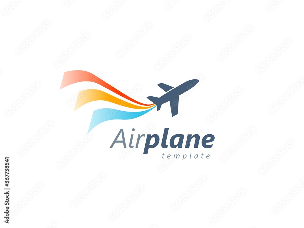 Airplane logo blue takeoff stripes colored flag Airplane logo blue takeoff stripes colored flag