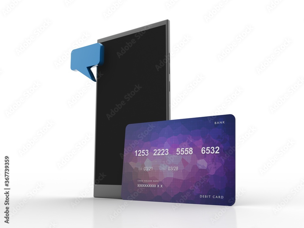 3d rendering mobile phone with debit card