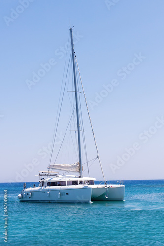 Sailing A Catamaran On Aegean Sea Rhodes