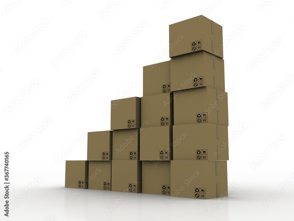 3d rendering Cardboard boxes on wooden pallet 3d rendering Cardboard boxes on wooden pallet
