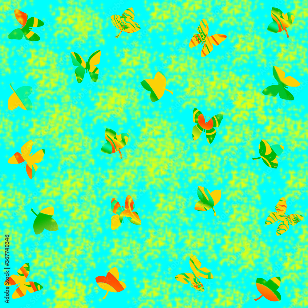 Seamless pattern with birds and flowers on blue and yellow background Seamless pattern with birds and flowers on blue and yellow background