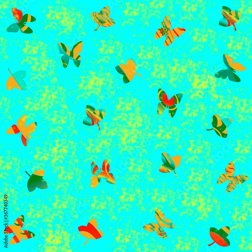 Seamless pattern with birds and flowers on blue and yellow background
