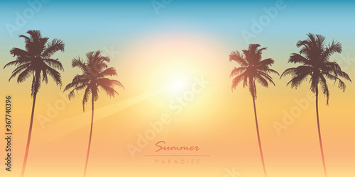 tropical summer paradise sunny background with palm tree vector illustration EPS10