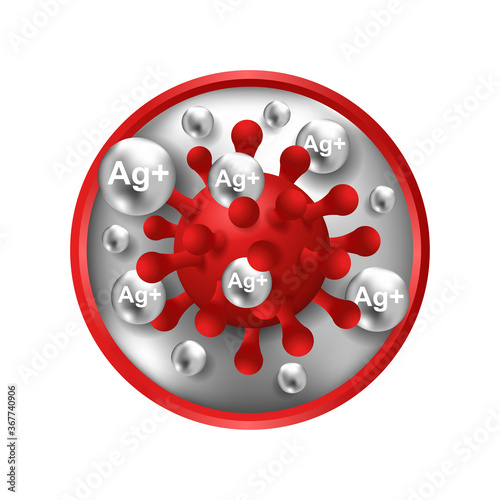 Silver ions Ag plus action 3D icon - antibacterial effect of ion solution - science, chemistry and technology illustration