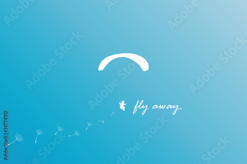 fly away freedom banner with paraglider in blue sky vector illustration EPS10