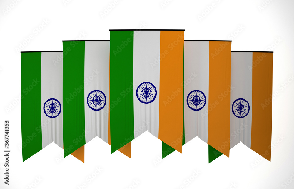 India Flag, Wavy Fabric Flag, India, 3D Render