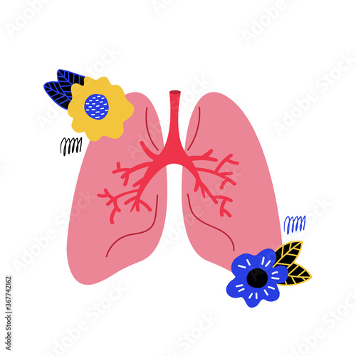 Hand-drawn human lungs. Vector flower elements isolated on a white background. Pulmonology.