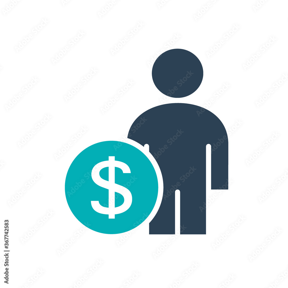 User profile with coin colored icon. Earning, investing money symbol User profile with coin colored icon. Earning, investing money symbol
