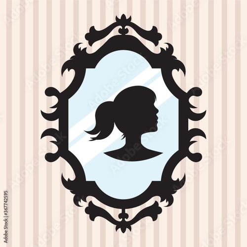 silhouette of a girl in mirror frame